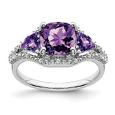 14k White Gold Amethyst and Diamond Ring